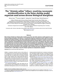 The “Artemia salina” fallacy: resolving taxonomic misidentification in the brine shrimp model organism used across diverse biological disciplines